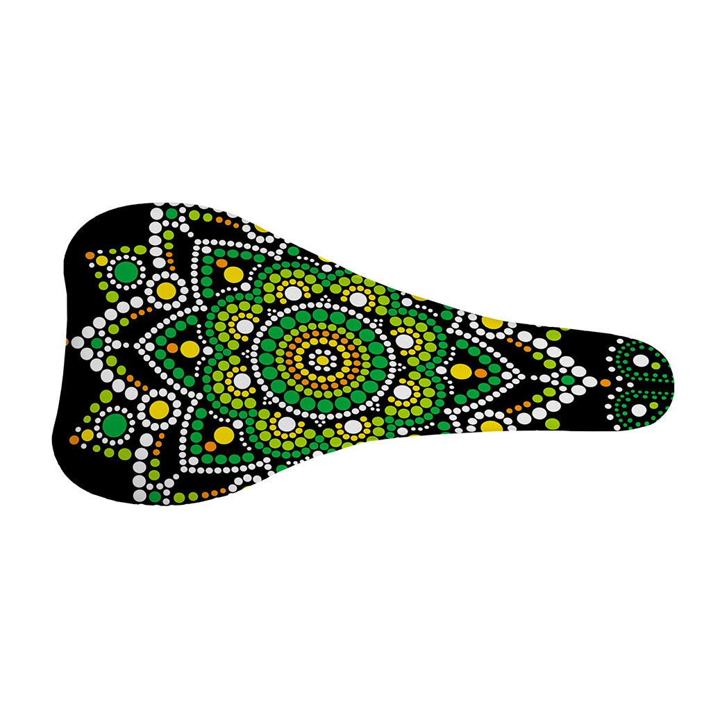 Green White Dot Mandala Print Bicycle Seat Cover