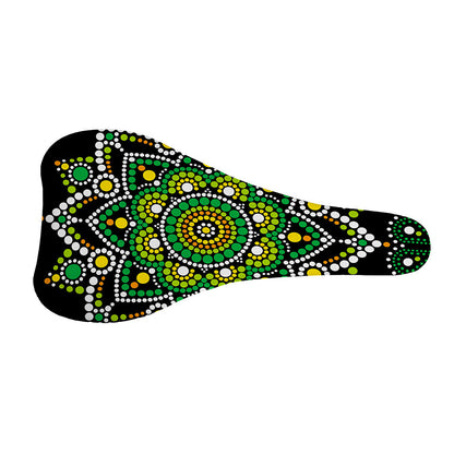 Green White Dot Mandala Print Bicycle Seat Cover