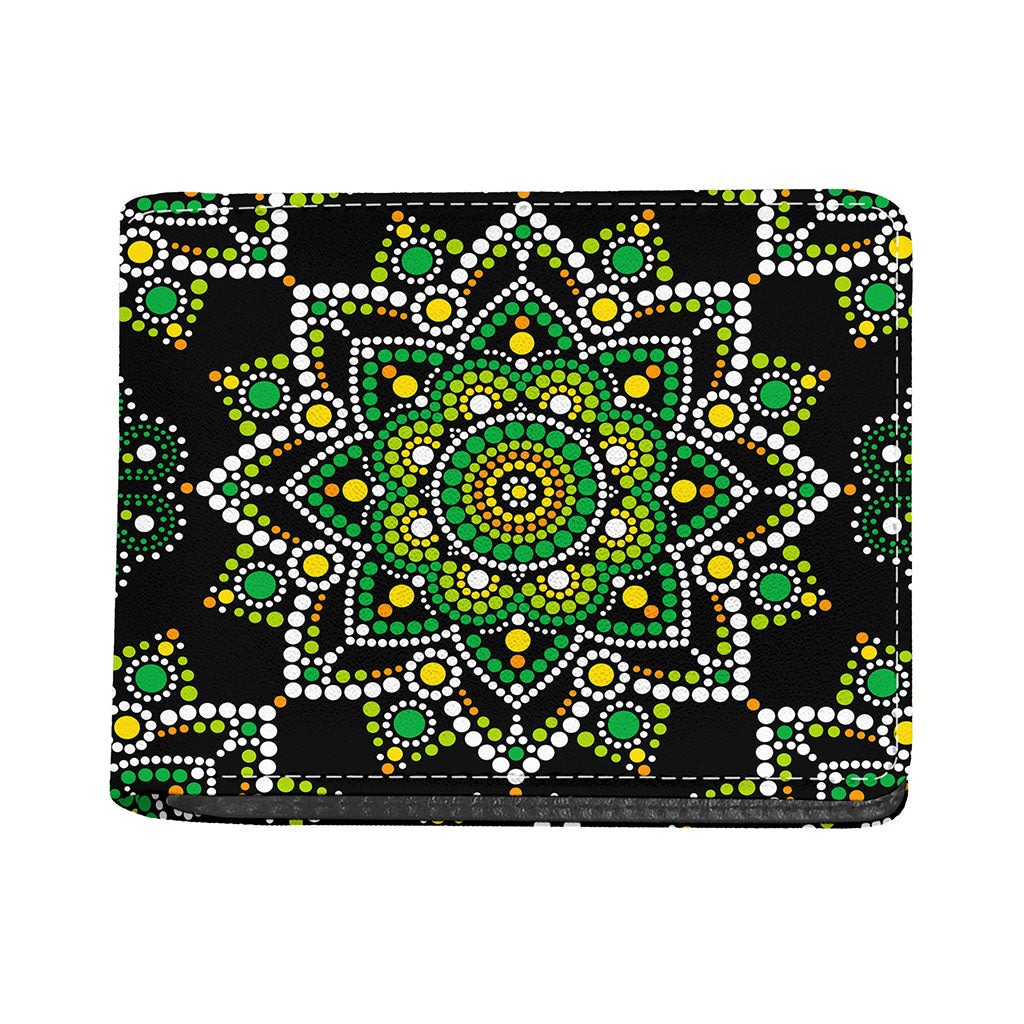Green White Dot Mandala Print Bifold Wallet