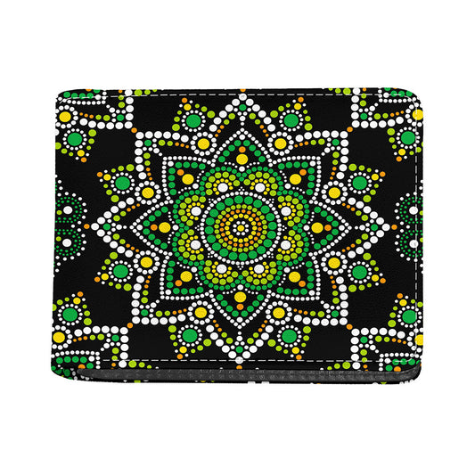 Green White Dot Mandala Print Bifold Wallet