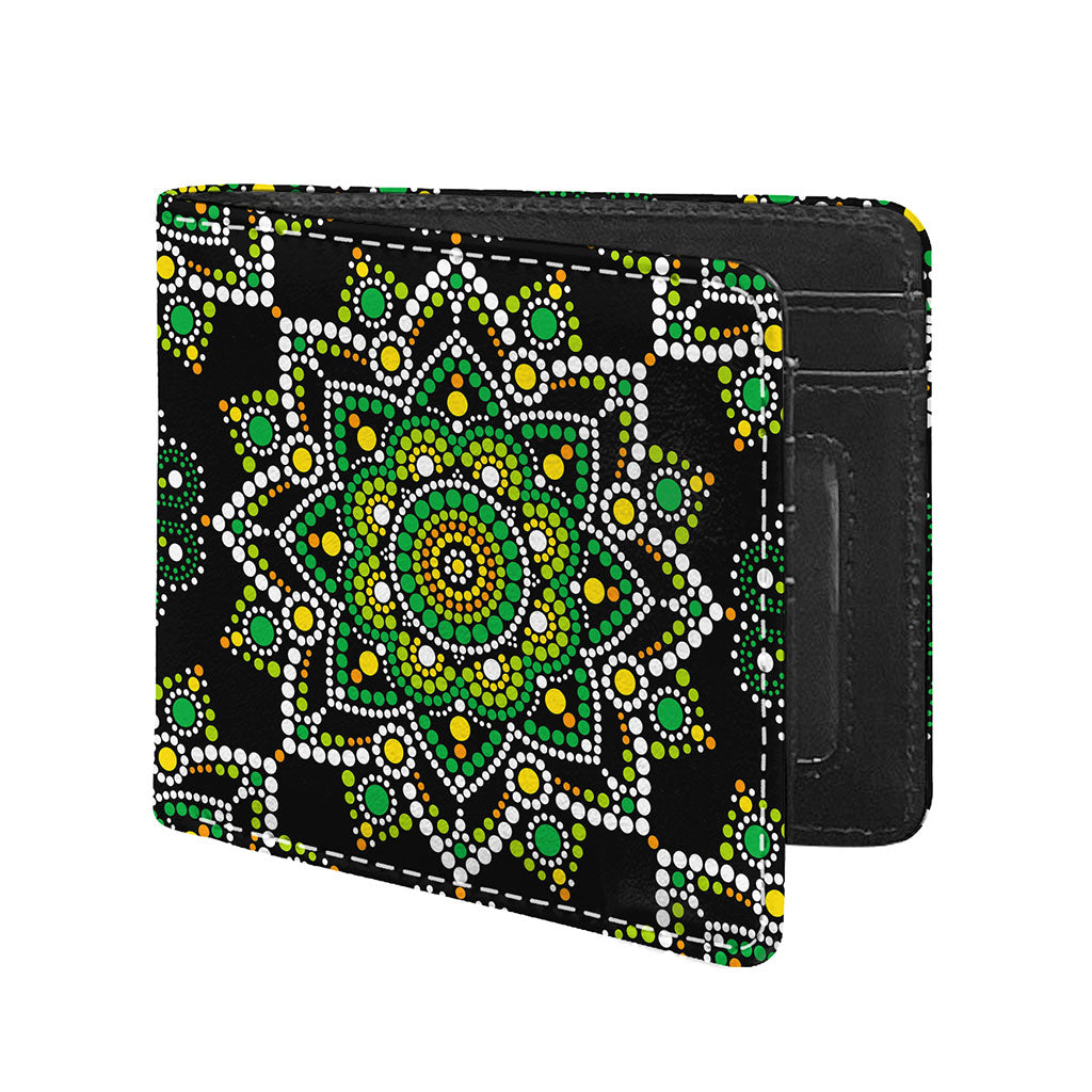 Green White Dot Mandala Print Bifold Wallet