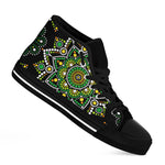 Green White Dot Mandala Print Black High Top Sneakers