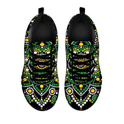 Green White Dot Mandala Print Black Running Shoes