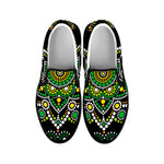 Green White Dot Mandala Print Black Slip On Sneakers