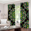Green White Dot Mandala Print Dimout Grommet Curtains