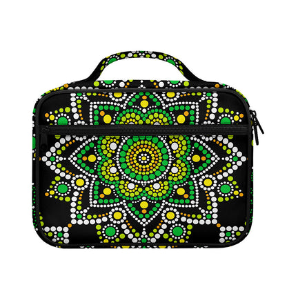 Green White Dot Mandala Print Briefcase Bible Bag