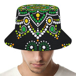 Green White Dot Mandala Print Bucket Hat