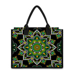 Green White Dot Mandala Print Canvas Tote Bag