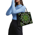Green White Dot Mandala Print Canvas Tote Bag