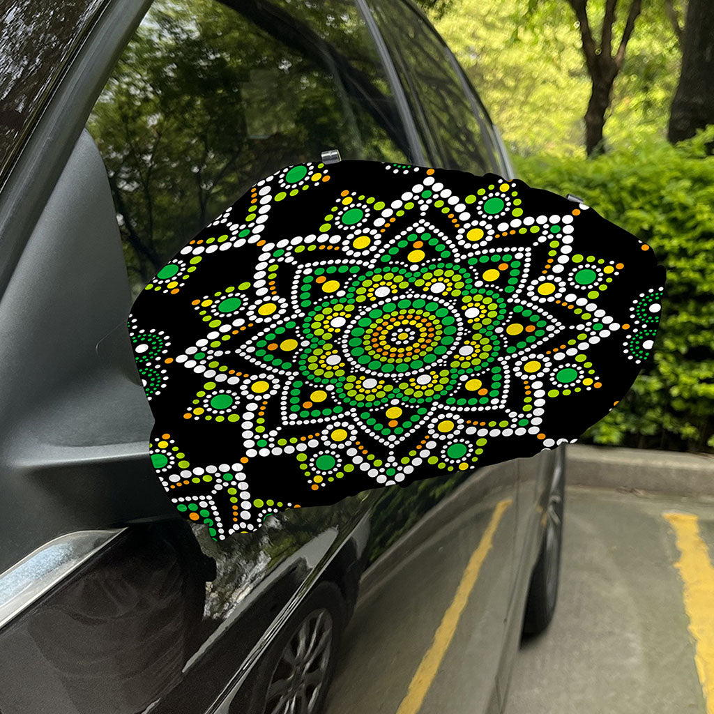 Green White Dot Mandala Print Car Side Mirror Covers