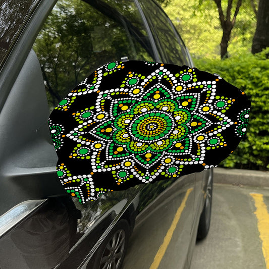 Green White Dot Mandala Print Car Side Mirror Covers