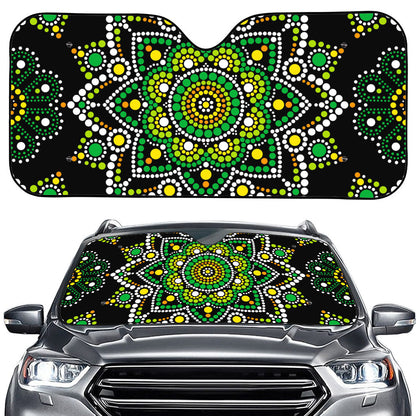 Green White Dot Mandala Print Car Windshield Sun Shade