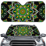 Green White Dot Mandala Print Car Windshield Sun Shade