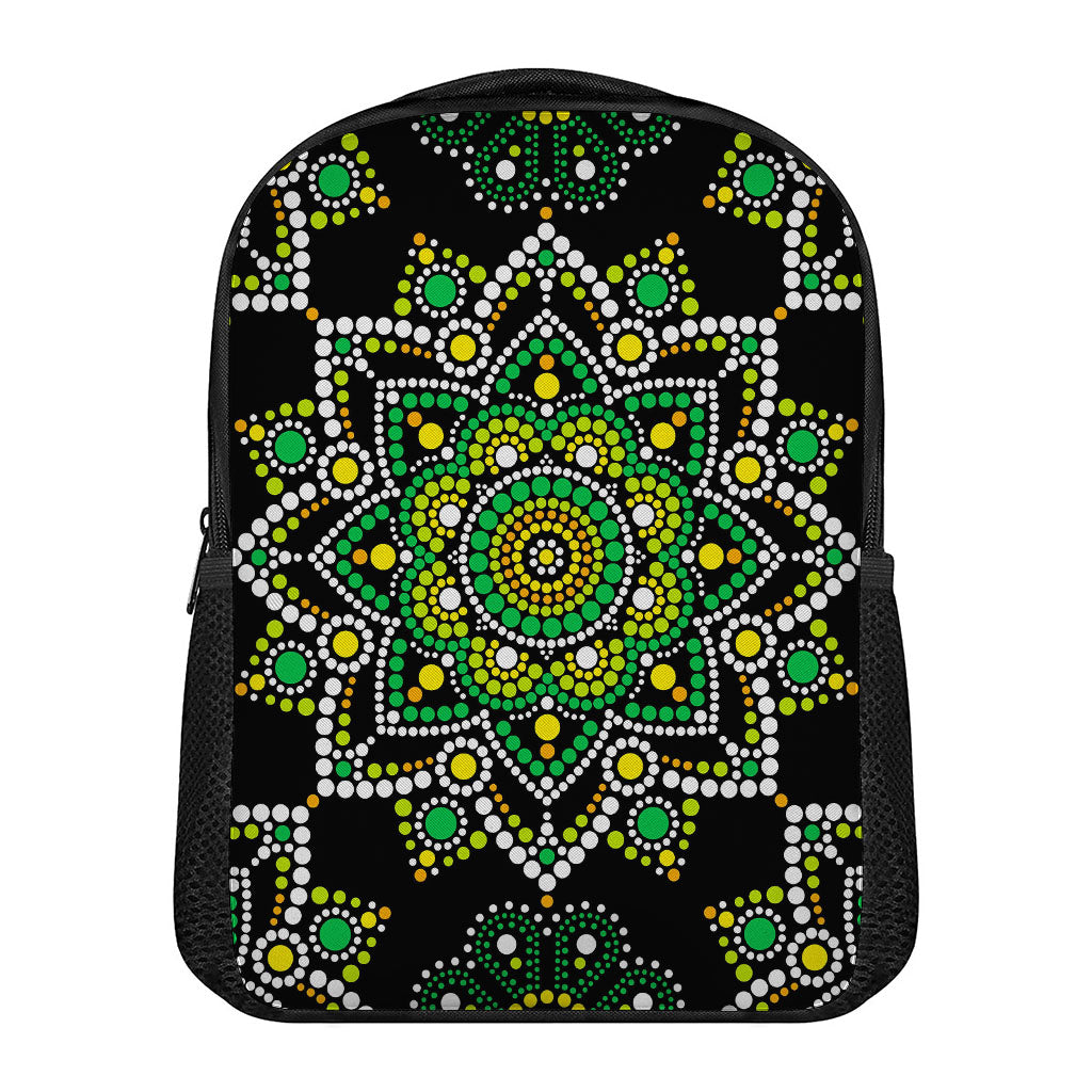 Green White Dot Mandala Print Casual Backpack