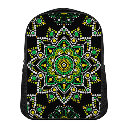 Green White Dot Mandala Print Casual Backpack