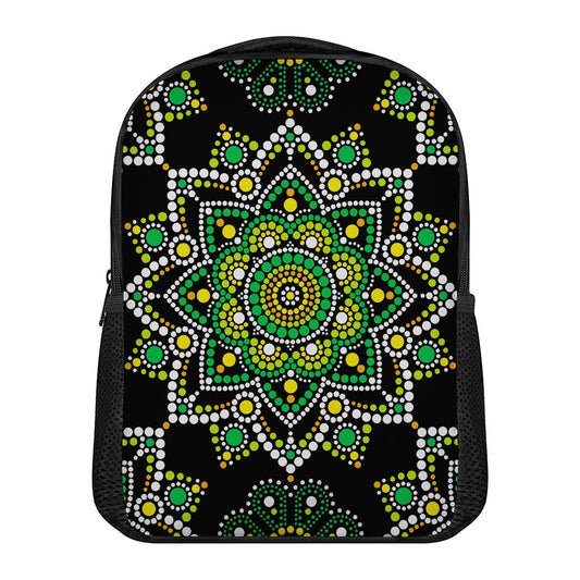 Green White Dot Mandala Print Casual Backpack