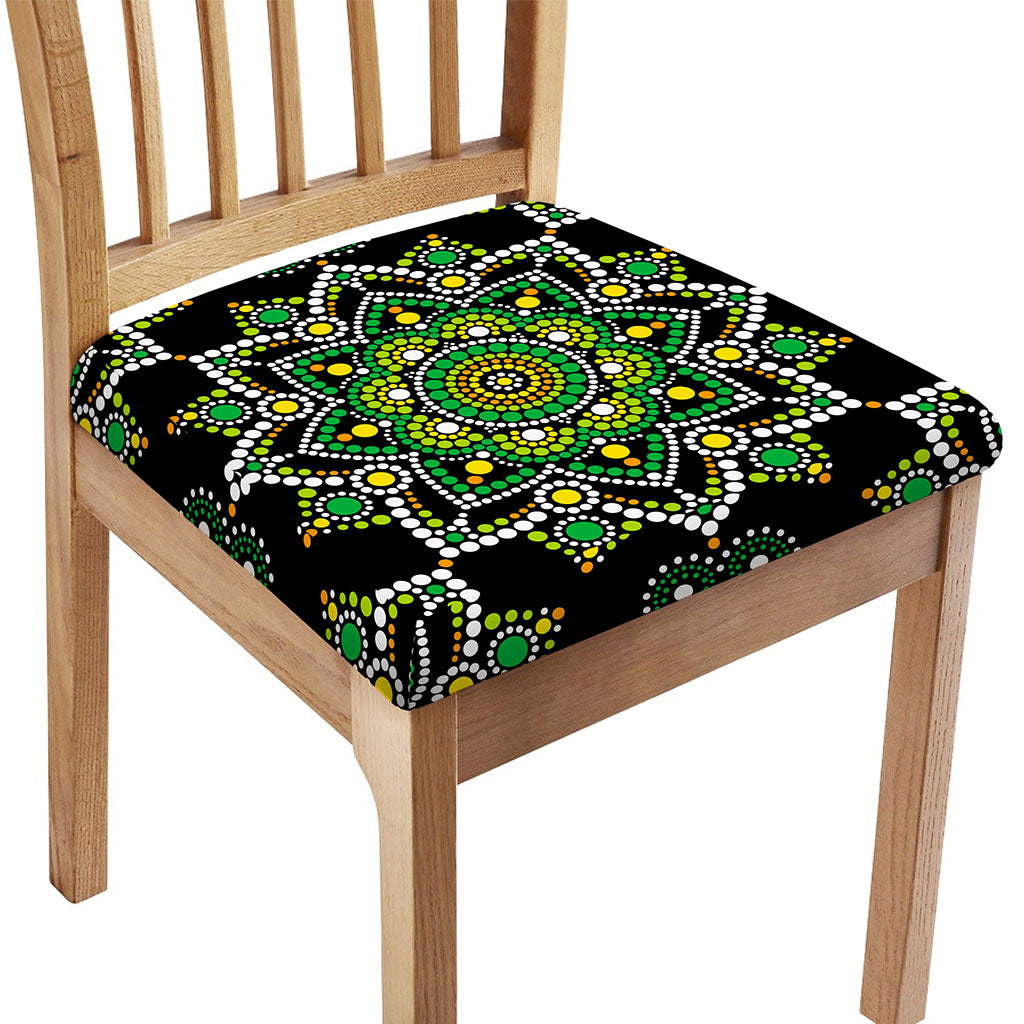 Green White Dot Mandala Print Chair Cushion Cover