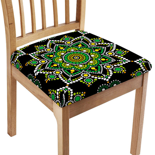 Green White Dot Mandala Print Chair Cushion Cover