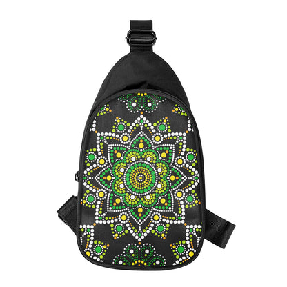 Green White Dot Mandala Print Chest Bag
