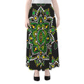 Green White Dot Mandala Print Chiffon Maxi Skirt
