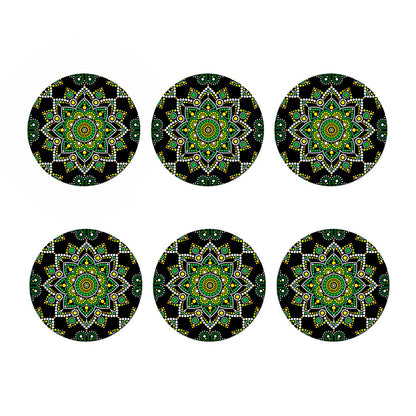 Green White Dot Mandala Print Coaster Set