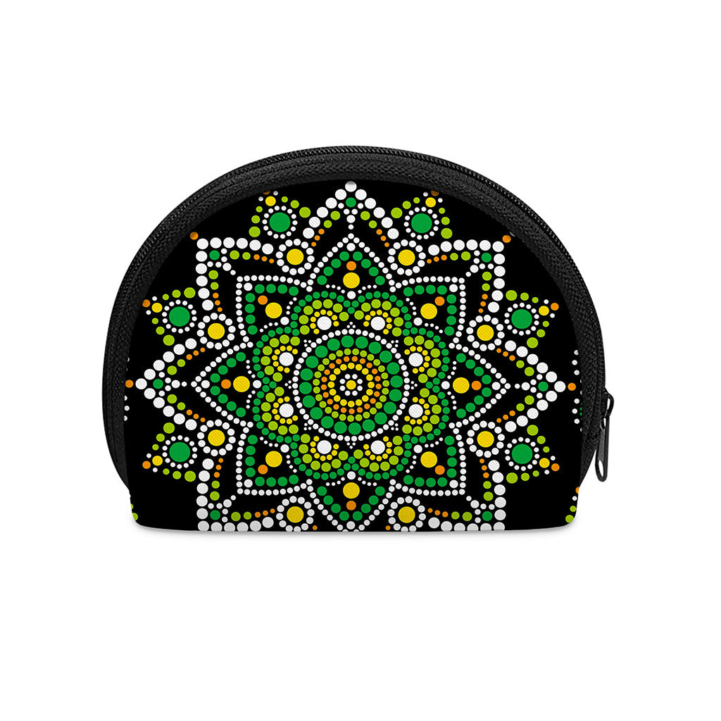 Green White Dot Mandala Print Coin Purse