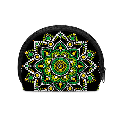 Green White Dot Mandala Print Coin Purse