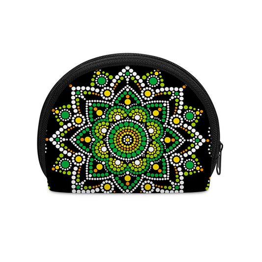 Green White Dot Mandala Print Coin Purse
