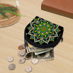 Green White Dot Mandala Print Coin Purse