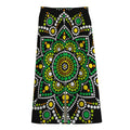 Green White Dot Mandala Print Cotton Front Slit Maxi Skirt