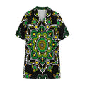 Green White Dot Mandala Print Cotton Hawaiian Shirt