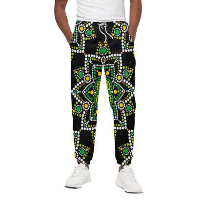 Green White Dot Mandala Print Cotton Pants
