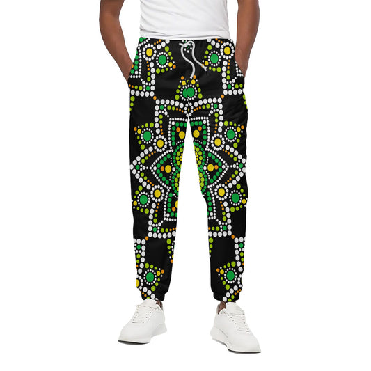 Green White Dot Mandala Print Cotton Pants