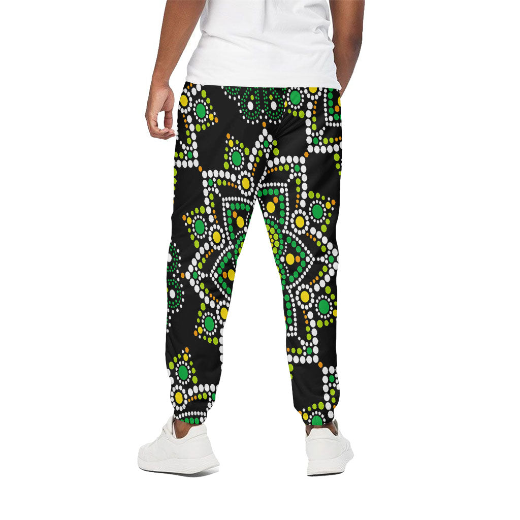 Green White Dot Mandala Print Cotton Pants