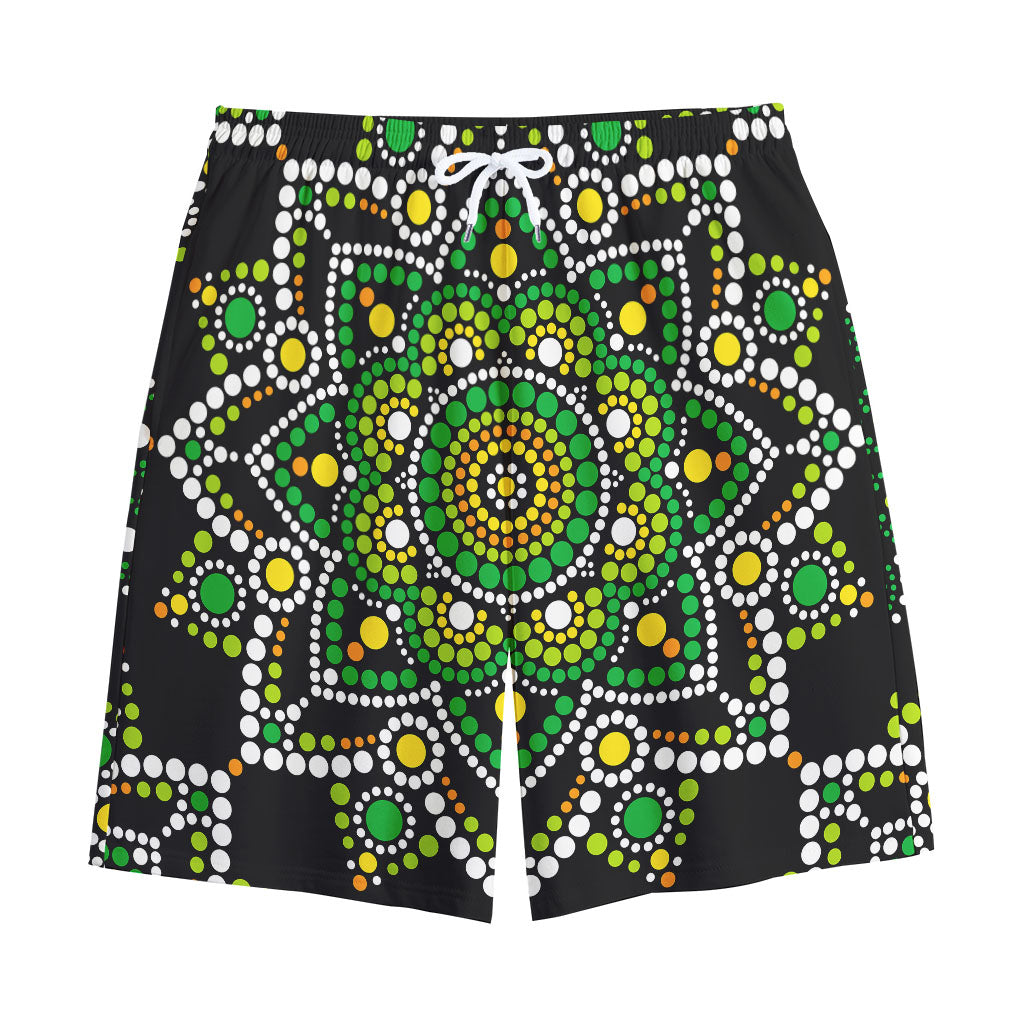 Green White Dot Mandala Print Cotton Shorts