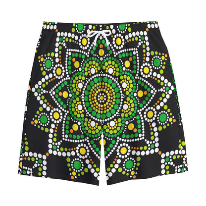 Green White Dot Mandala Print Cotton Shorts