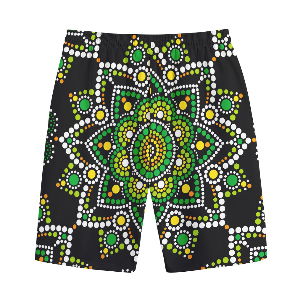 Green White Dot Mandala Print Cotton Shorts
