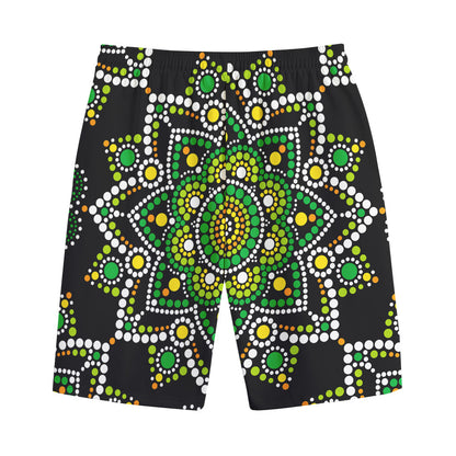 Green White Dot Mandala Print Cotton Shorts