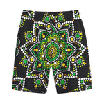 Green White Dot Mandala Print Cotton Shorts