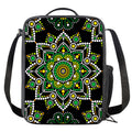 Green White Dot Mandala Print Crossbody Lunch Bag