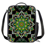 Green White Dot Mandala Print Crossbody Lunch Bag