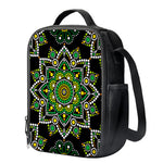 Green White Dot Mandala Print Crossbody Lunch Bag