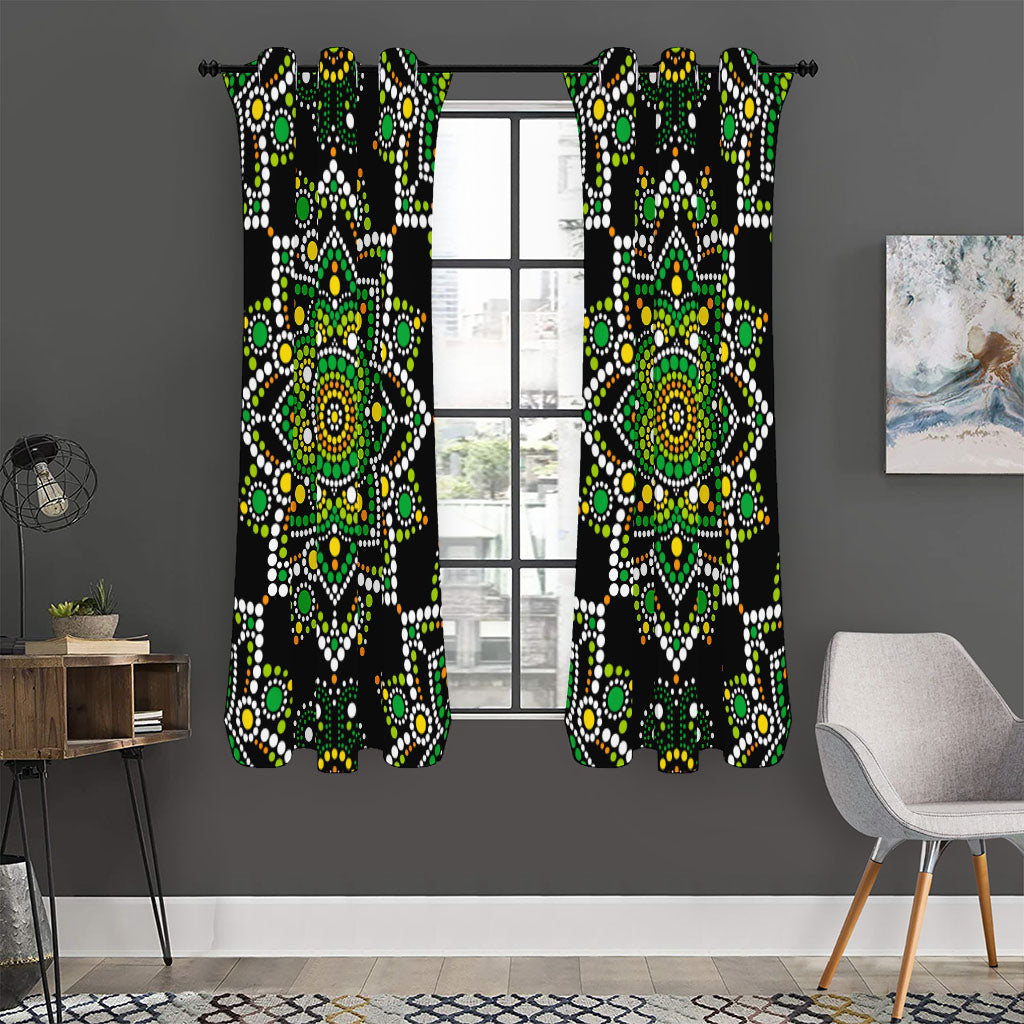 Green White Dot Mandala Print Curtain