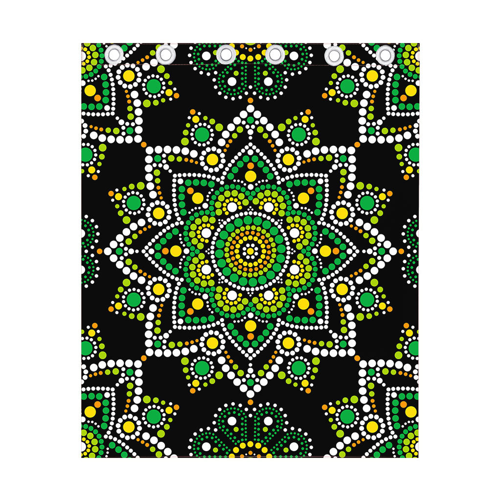 Green White Dot Mandala Print Curtain