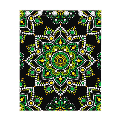 Green White Dot Mandala Print Curtain