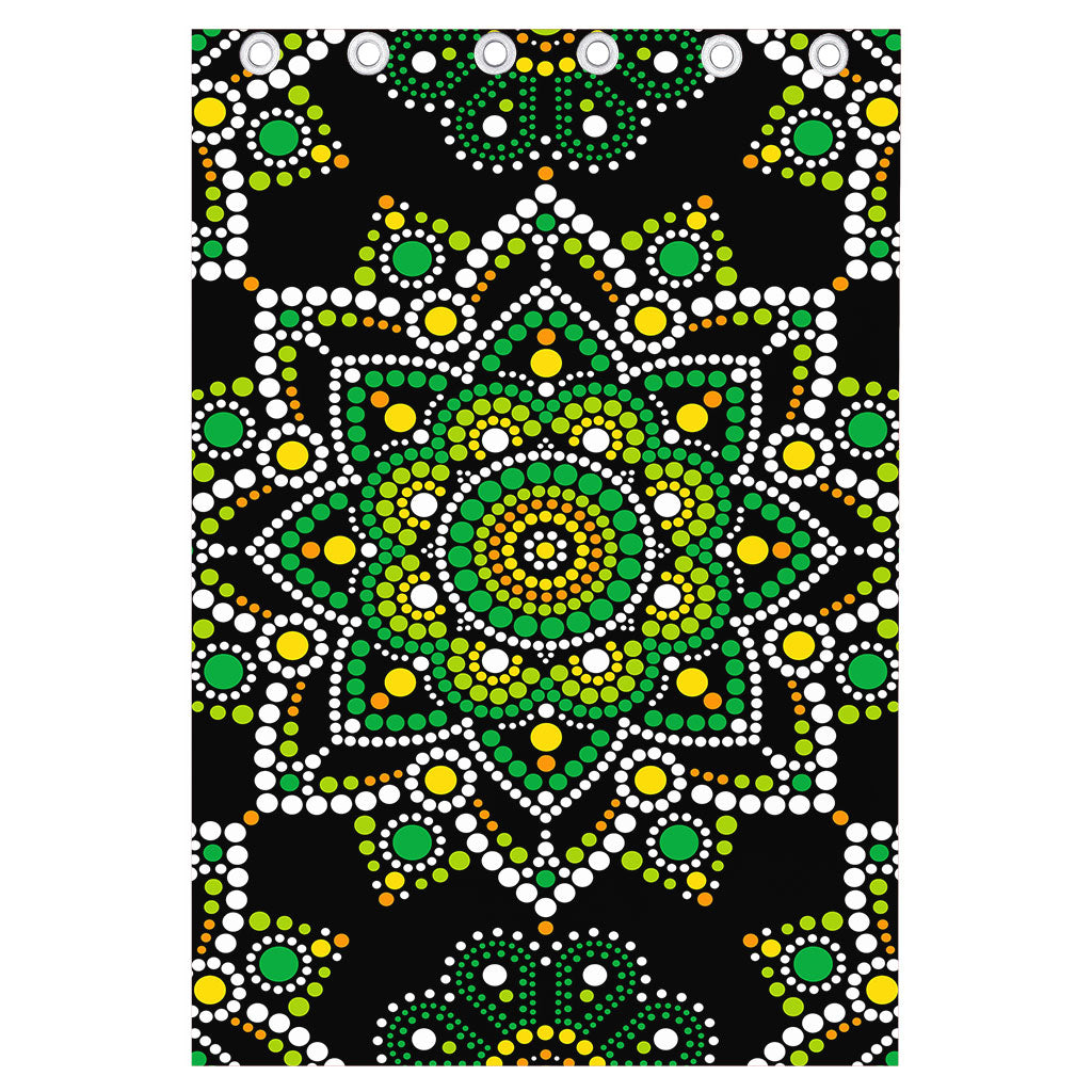 Green White Dot Mandala Print Curtain