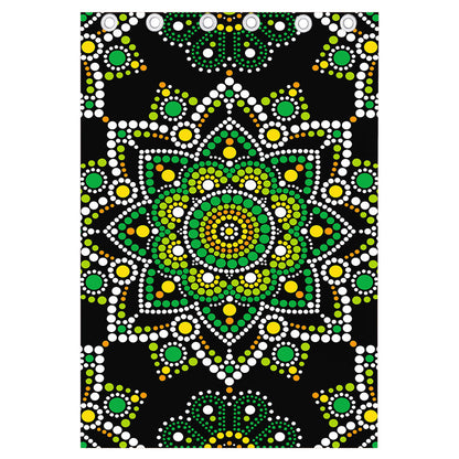 Green White Dot Mandala Print Curtain