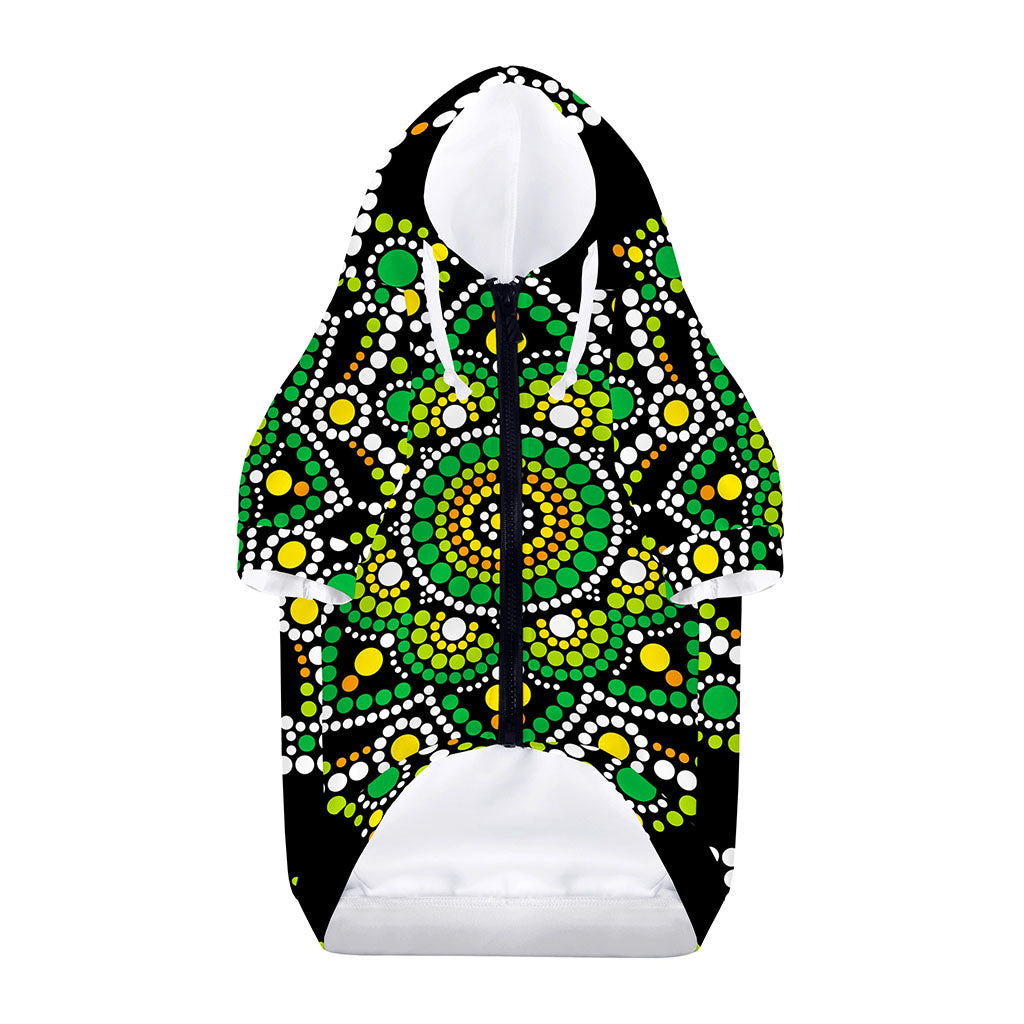 Green White Dot Mandala Print Dog Zip Up Hoodie
