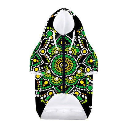 Green White Dot Mandala Print Dog Zip Up Hoodie