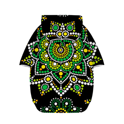 Green White Dot Mandala Print Dog Zip Up Hoodie
